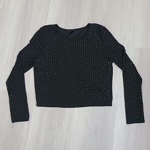 Haute Monde Rhinestone Lined Mesh Night Out Top Stretchy long sleeve size XL